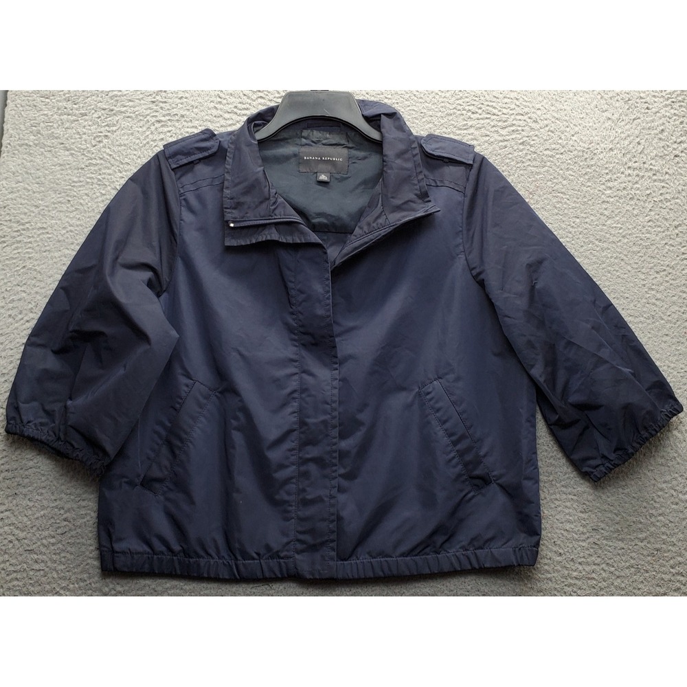 Banana Republic Jacket Womens XL Navy 3/4 Sleeve Fitted Hem Lightweight Zip Up